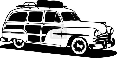 Illustration for Classic woodie car in black and white minimalist vector illustration - Royalty Free Image