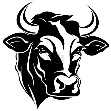 Téléchargez les photos : Logo tête de vache noir et blanc illustration vectorielle minimaliste - en image libre de droit