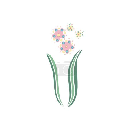Illustration for Colorful flower, hand drawn, vector flat illustration. Flowering plants with stems and leaves isolated on white. Floral decoration or gift. for your design - Royalty Free Image