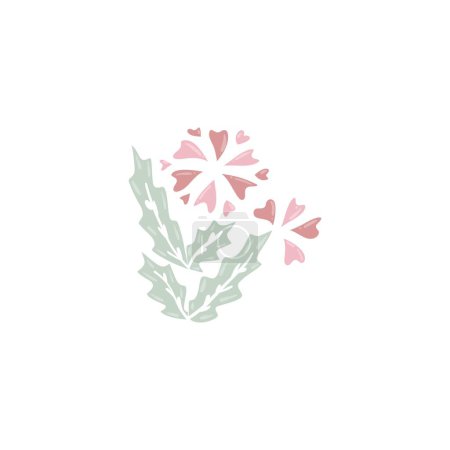 Illustration for Colorful flower, hand drawn, vector flat illustration. Flowering plants with stems and leaves isolated on white. Floral decoration or gift. for your design - Royalty Free Image