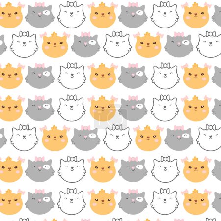 Illustration for Seamless pattern of cute cartoon kittens - Royalty Free Image
