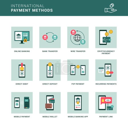 International payment methods icon set