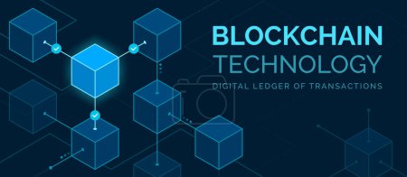 Illustration for Blockchain technology, digital ledger, NFT, banner with copy space - Royalty Free Image