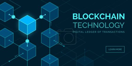 Illustration for Blockchain technology, digital ledger, NFT, banner with copy space - Royalty Free Image