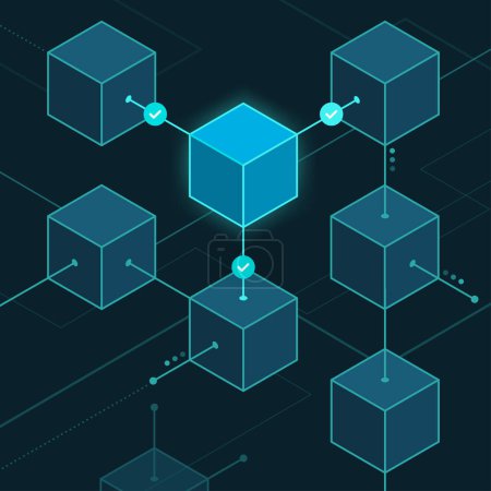 Illustration for Blocks joined together in a network: blockchain and digital ledger - Royalty Free Image
