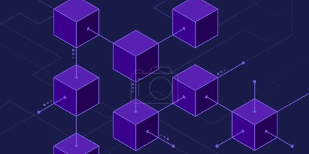 Ilustración de Blockchain: bloques unidos en una red - Imagen libre de derechos