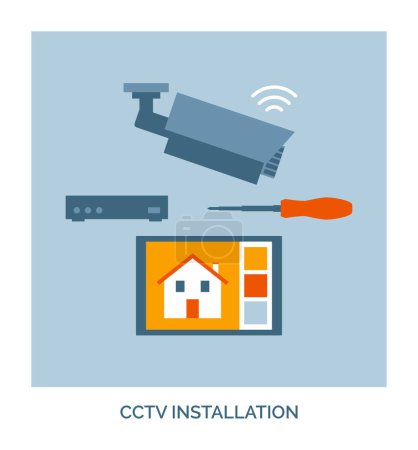Ilustración de Servicios profesionales: instalación del sistema de seguridad CCTV y aplicación de videovigilancia remota - Imagen libre de derechos