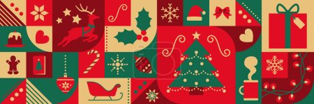 Fondo de Navidad con iconos abstractos festivos, patrón sin costuras