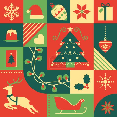 Illustration for Christmas geometrical background with festive icons, seamless pattern - Royalty Free Image