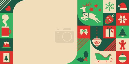 Téléchargez les illustrations : Carte de Noël abstraite avec icônes festives et espace de copie - en licence libre de droit