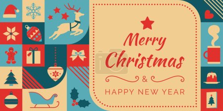 Ilustración de Tarjeta de Navidad abstracta con iconos festivos y espacio para copiar - Imagen libre de derechos