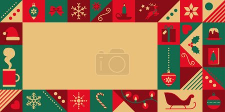 Ilustración de Banner de Navidad con iconos festivos abstractos y espacio de copia - Imagen libre de derechos