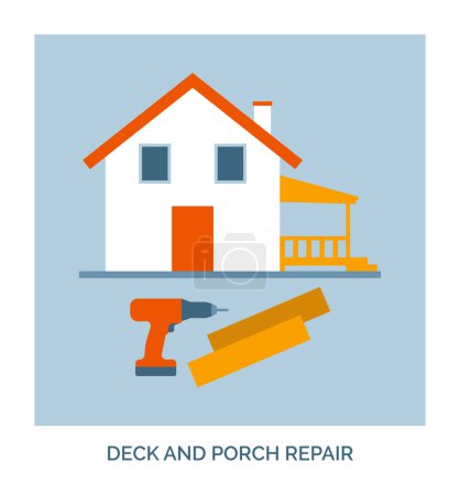 Illustration for Home renovation and maintenance: deck and porch repair service - Royalty Free Image