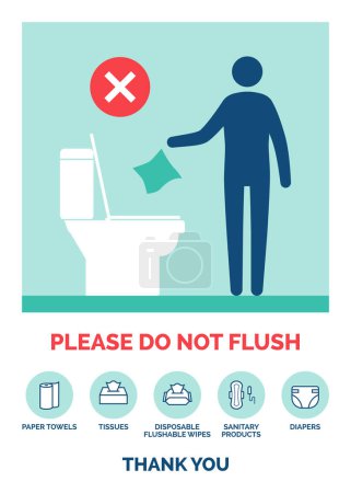 Do not flush sanitary products, wet wipes, paper towels or diapers vector sign