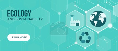 Ecology and sustainability conceptual abstract banner with icons and copy space