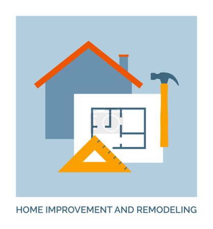 Illustration for Home improvement, repair and remodeling professional service, concept icon - Royalty Free Image