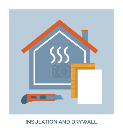 Illustration for Home renovation, construction and repair: insulation and drywall contractors service, concept icon - Royalty Free Image