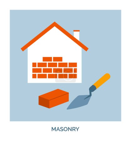 Illustration for Home renovation and construction: masonry and bricklaying professional service concept icon - Royalty Free Image