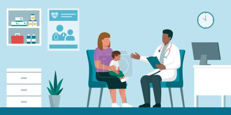 Illustration for Professional doctor giving a consultation to a mother with her baby, healthcare and medicine concept - Royalty Free Image