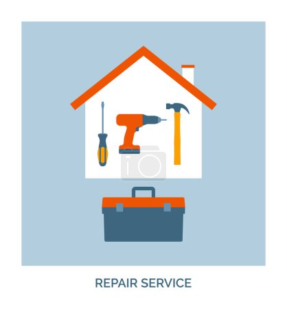 Illustration for Home renovation and maintenance: professional repair service, concept icon with toolbox and tools - Royalty Free Image