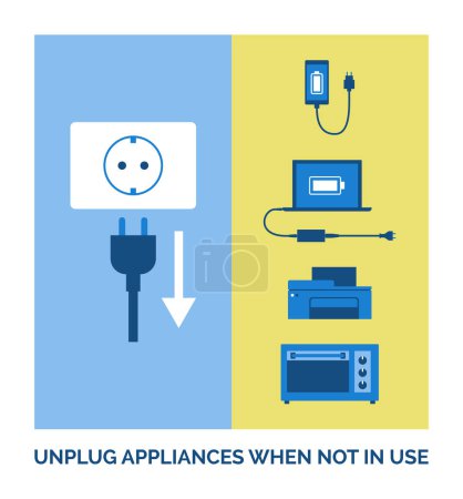 Ilustración de Consejos ecológicos: desenchufe los electrodomésticos cuando no esté en uso - Imagen libre de derechos