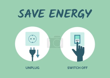 Ilustración de Ahorro de energía: desenchufe los aparatos cuando no esté en uso y apague las luces - Imagen libre de derechos