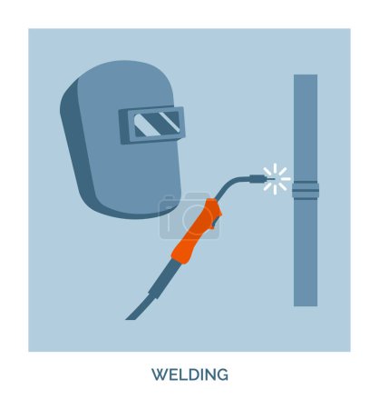 Ilustración de Servicio de soldadura profesional, icono de concepto con máscara de soldadura, antorcha y tubo de metal - Imagen libre de derechos