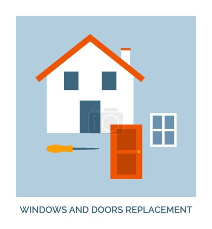 Illustration for Home renovation and construction: windows and doors installation and replacement, concept icon - Royalty Free Image