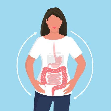 Happy woman with balanced gut flora and healthy bowel