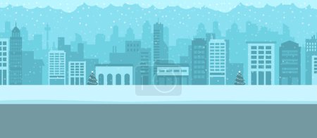 Cityscape with snow at Christmas, holidays and celebrations concept