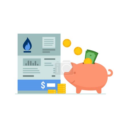 Illustration for Save money on your gas bill, piggy bank and utility bill - Royalty Free Image