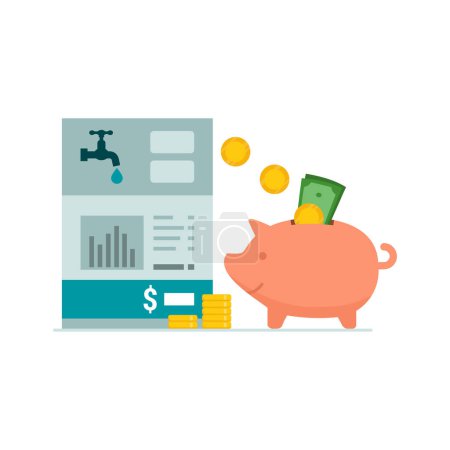 Illustration for Save money on your water bill, piggy bank and utility bill - Royalty Free Image