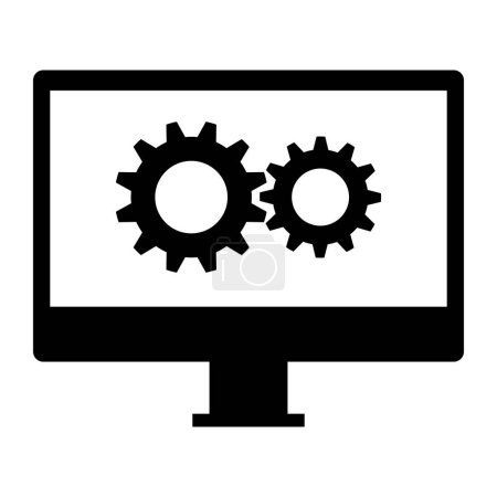 Illustration for Computer processing data and system optimization, icon with computer and gears - Royalty Free Image