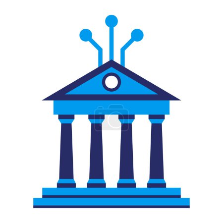 Ilustración de Banca en línea, fintech y criptomoneda, edificio del banco con circuitos, icono aislado - Imagen libre de derechos