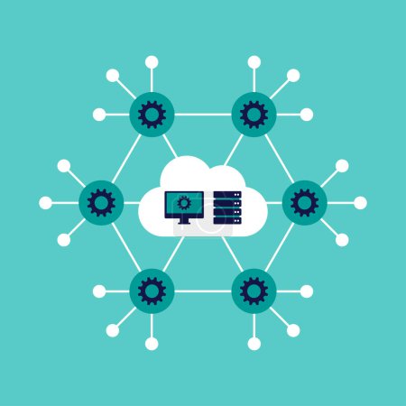 Illustration for Edge computing and connected IOT devices concept icon - Royalty Free Image