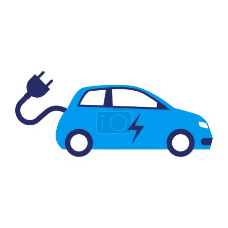Ilustración de Coche eléctrico con icono de enchufe, transporte sostenible - Imagen libre de derechos