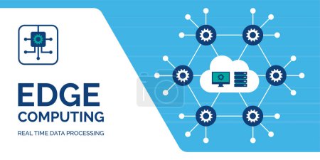 Illustration for Edge computer technology and IOT banner with copy space - Royalty Free Image