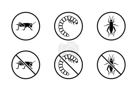 Illustration for House cricket and mealworm insects icons - Royalty Free Image