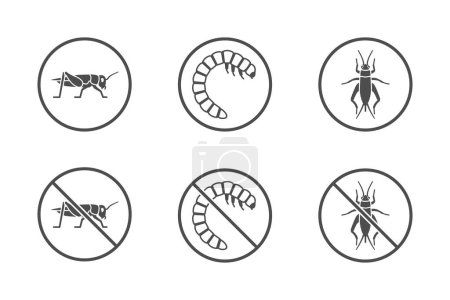 Illustration for House cricket and mealworm insects icons - Royalty Free Image