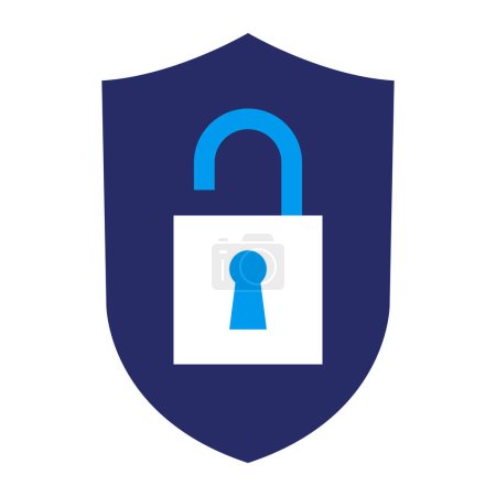 Illustration for Protective shield with unlocked lock icon, security and privacy concept - Royalty Free Image