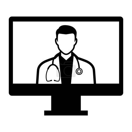 Ilustración de Médico en línea en el icono de la pantalla del ordenador, concepto de telemedicina - Imagen libre de derechos