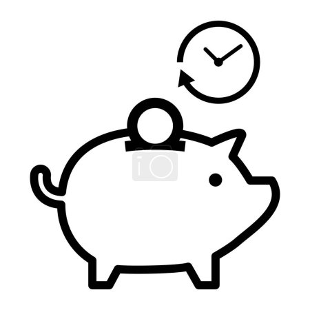 Ilustración de Piggy icono de la orilla con temporizador aislado, las inversiones y el concepto de ahorro - Imagen libre de derechos