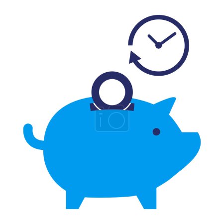 Ilustración de Piggy icono de la orilla con temporizador aislado, las inversiones y el concepto de ahorro - Imagen libre de derechos
