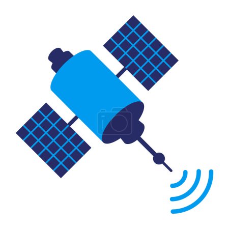 Ilustración de Comunicaciones por satélite amplificando señales de radio telecomunicación, icono aislado - Imagen libre de derechos