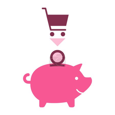 Illustration for Shopping points falling in a piggy bank icon, loyalty program concept - Royalty Free Image