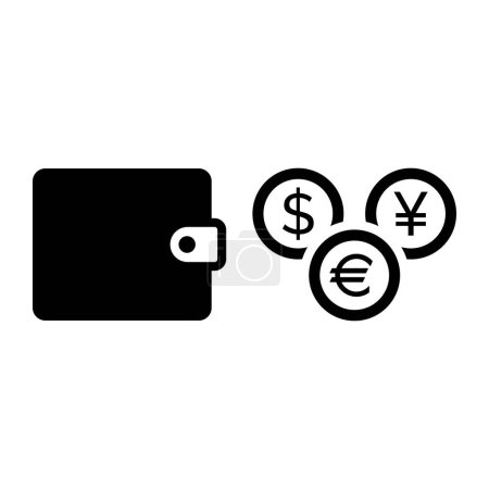 Téléchargez les illustrations : Portefeuille virtuel avec devises, bourse et concept bancaire, icône isolée - en licence libre de droit