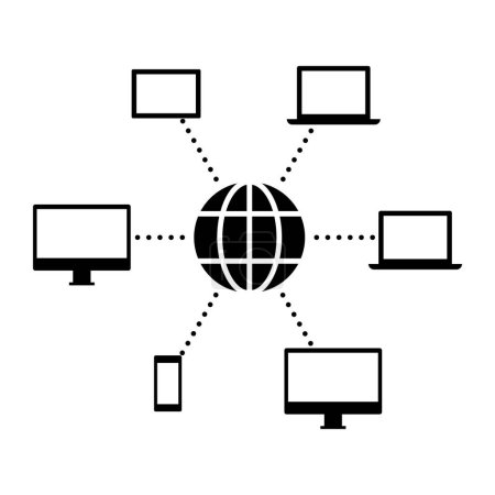 Téléchargez les illustrations : Internet, réseaux et appareils connectés, icône isolée - en licence libre de droit