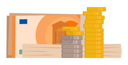 Téléchargez les illustrations : Monnaies et billets en euros isolés, concept de finance et d'économie - en licence libre de droit