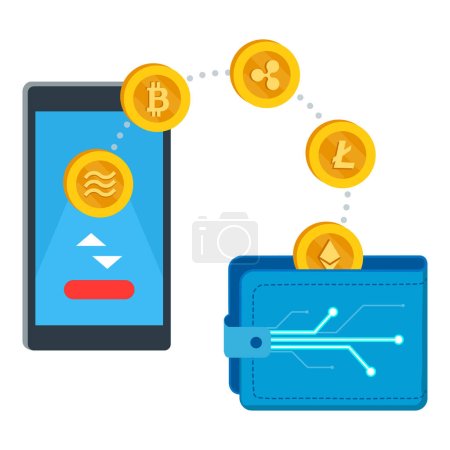 Illustration for Cryptocurrency, finance and investments: financial app, virtual wallet and digital currencies - Royalty Free Image