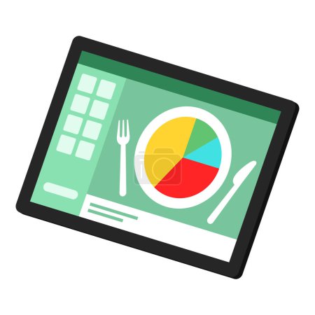 Ilustración de Dieta saludable y aplicación de rastreo de calorías en la pantalla de la tableta - Imagen libre de derechos